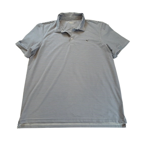 Vineyard Vines Performance Striped Polo Shirt Men's 2XL Blue White Whale Logo - Picture 3 of 10